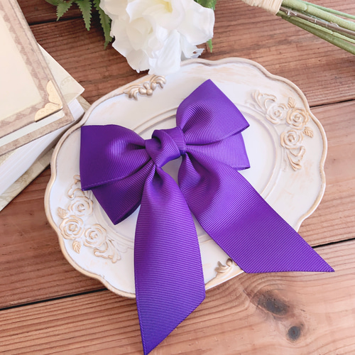 ビッグダブルリボン パンジーパープル 紫 リボンヘアアクセサリー