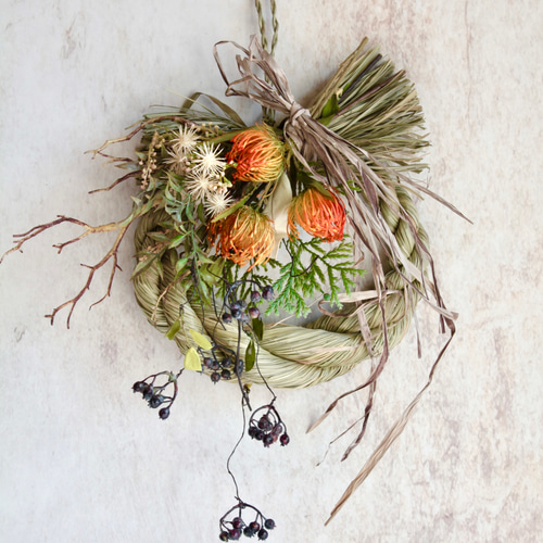 2wayしめ縄】スワッグにもなる田舎風ナチュラルしめ縄 しめ縄