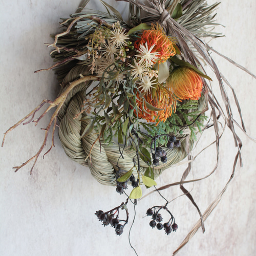 2wayしめ縄】スワッグにもなる田舎風ナチュラルしめ縄 しめ縄