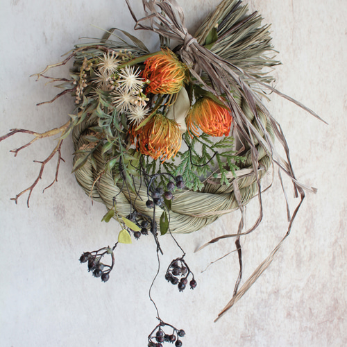 2wayしめ縄】スワッグにもなる田舎風ナチュラルしめ縄 しめ縄