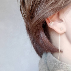 SWAROVSKI crystal ＆ Cz Peach pinkイヤーカフ（イヤリング可