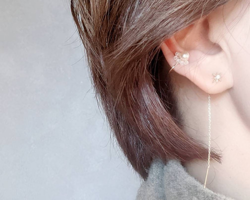 SWAROVSKI crystal ＆ Cz Peach pinkイヤーカフ（イヤリング可