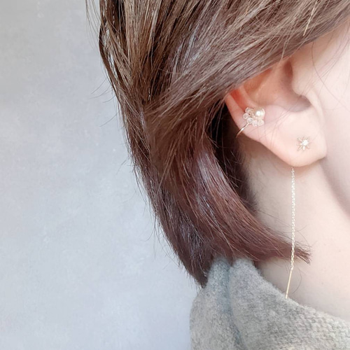 SWAROVSKI crystal ＆ Cz Peach pinkイヤーカフ（イヤリング可