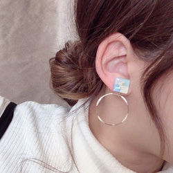 2way Multi color square hoop pierce/earring(Gray Mix) 3枚目の画像