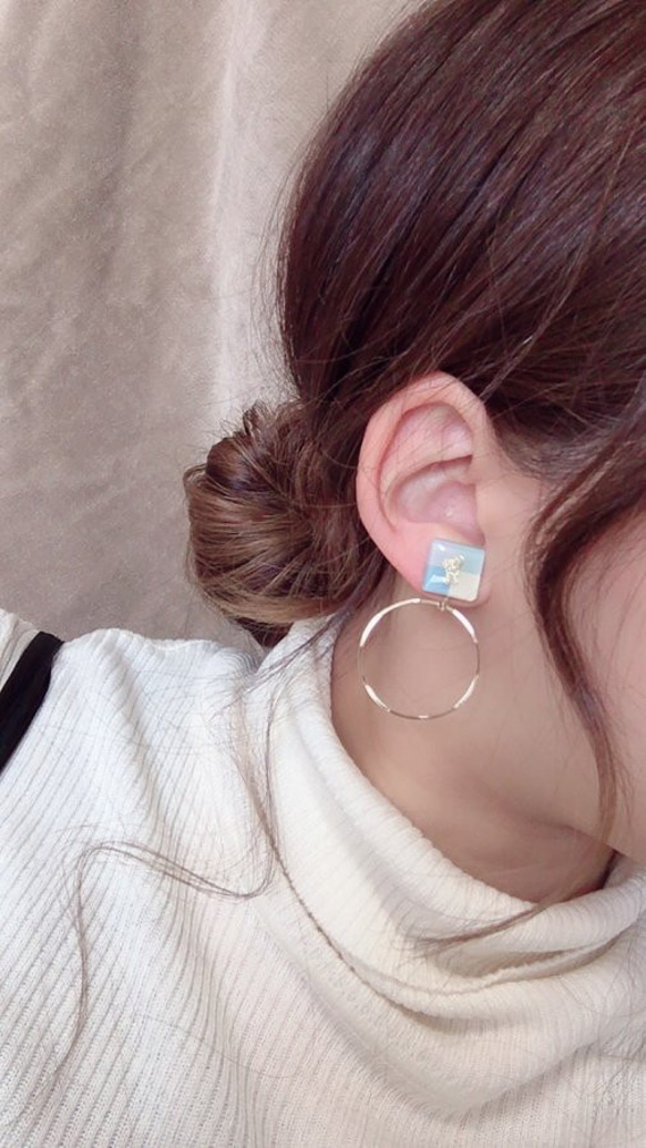 2way Multi color square hoop pierce/earring(Gray Mix) 3枚目の画像