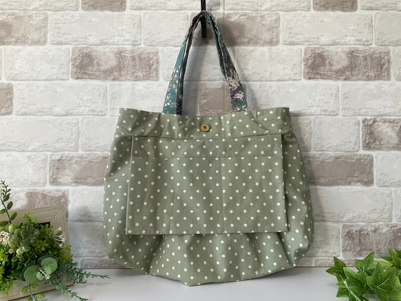 [L size] Antique Rose Cotton Linen Granny Bag 藍色 &lt;適合 A4 尺寸。 ＞ 第4張的照片