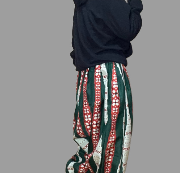 ［SALE］着物リメイク紬のゆったりサルエルパンツ 4枚目の画像