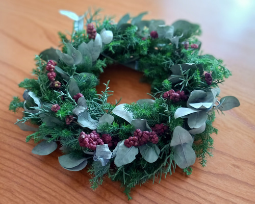 ドライフラワー　ユーカリ　ポポラス　リース　クリスマス　プレゼント　ラッピング ユーカリ コットンフラワーのクリスマスリース ドライフラワー 誕生日