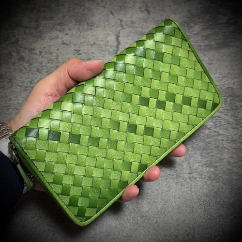 シープスキン イントレチャート 長財布 編み込み 大容量 メンズ