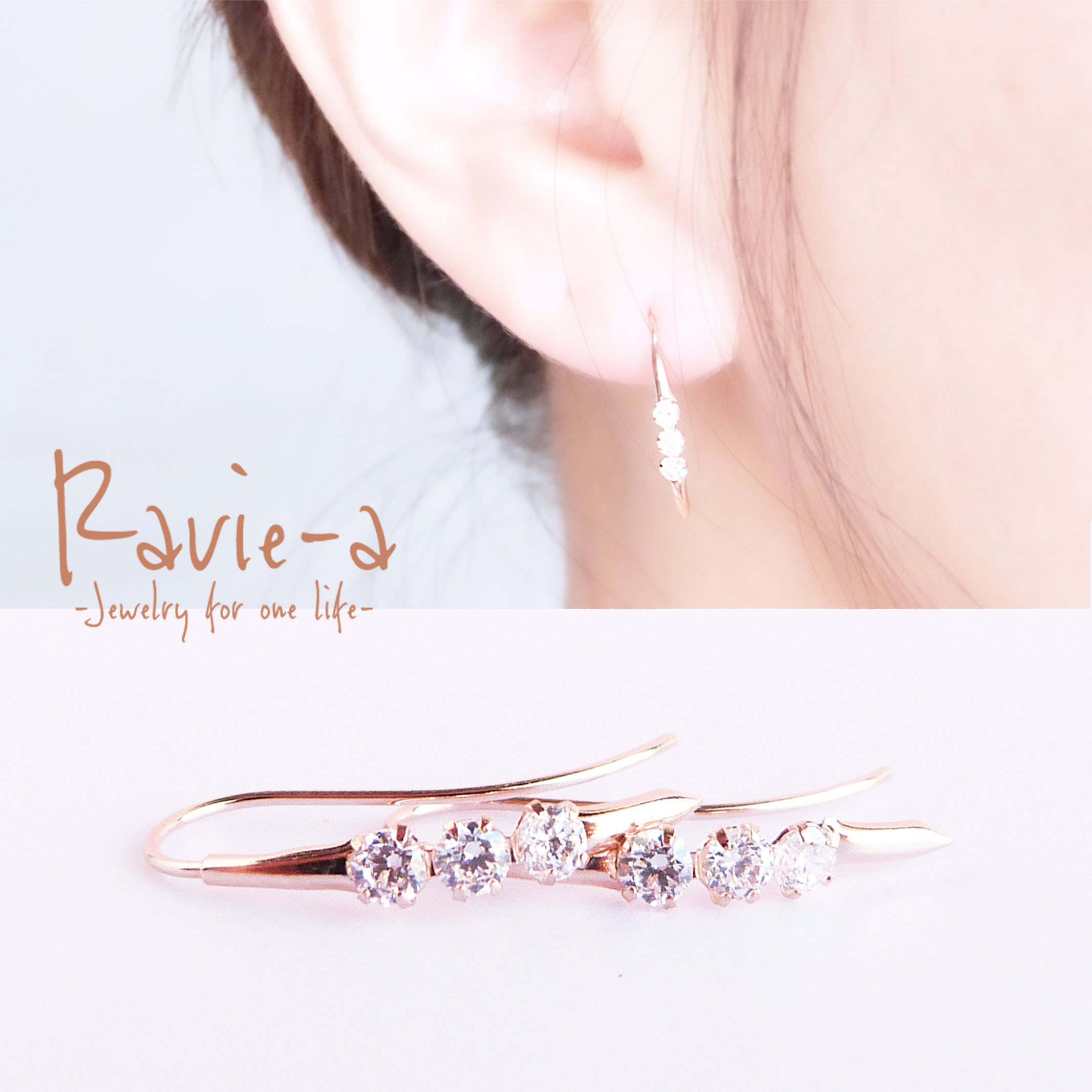 K10キュービックジルコニアフックロングピアス