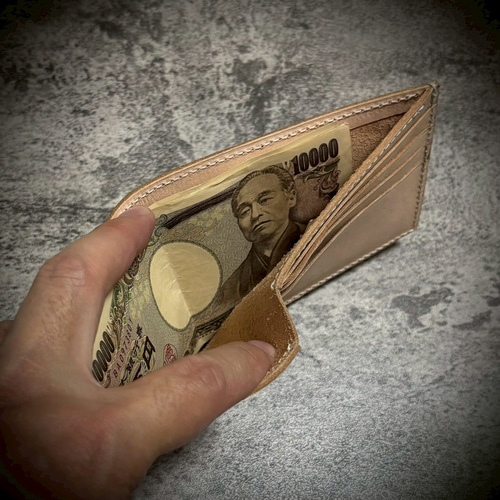 経年変化を楽しむ メンズ 二つ折り 財布 生成り ナチュラル