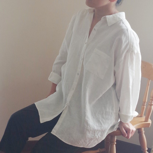 白いリネンのビッグシルエットシャツ シャツ twinkle echo 通販