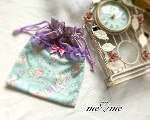 サイズオーダー［受注生産］夢可愛いユニコーン♡きんちゃく袋☆お