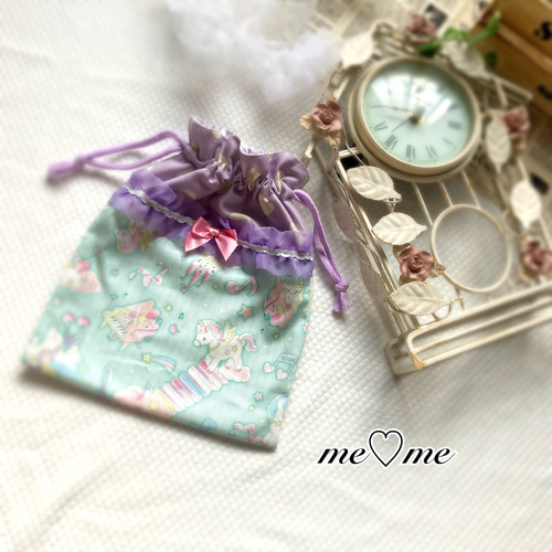 サイズオーダー［受注生産］夢可愛いユニコーン♡きんちゃく袋☆お