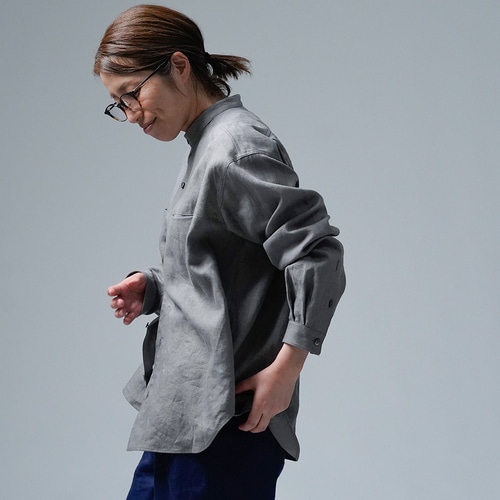 wafu】リネンシャツ ハートをわしづかみの 洗練されしシャツ /鈍色