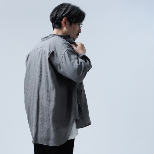 wafu】リネンシャツ ハートをわしづかみの 洗練されしシャツ /鈍色 