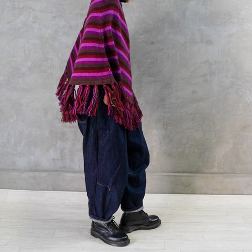 冬に大人可愛い‼️【手編みニット】 ポンチョ パープルピンク ニット