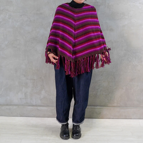 冬に大人可愛い‼️【手編みニット】 ポンチョ パープルピンク ニット