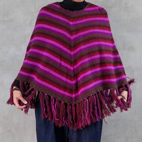 冬に大人可愛い‼️【手編みニット】 ポンチョ パープルピンク ニット