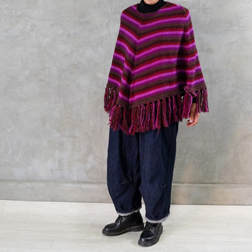 冬に大人可愛い‼️【手編みニット】 ポンチョ パープルピンク ニット