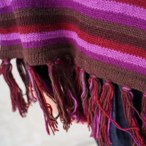 冬に大人可愛い‼️【手編みニット】 ポンチョ パープルピンク ニット