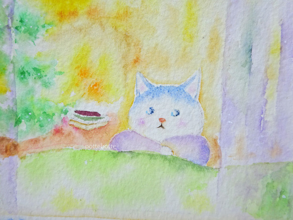 【原画】窓辺の仔猫 / 水彩画　no.142 2枚目の画像