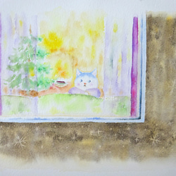 【原画】窓辺の仔猫 / 水彩画　no.142 3枚目の画像