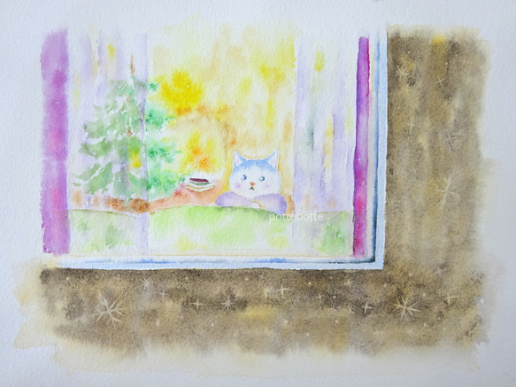 【原画】窓辺の仔猫 / 水彩画　no.142 3枚目の画像