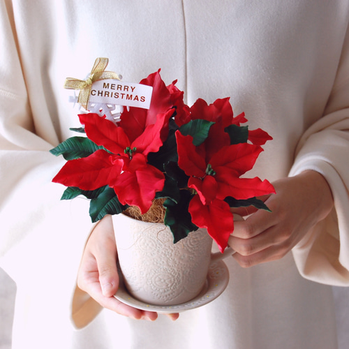粘土のお花】 ポインセチア クリスマスアレンジ ニッセマスコット