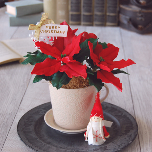 粘土のお花】 ポインセチア クリスマスアレンジ ニッセマスコット