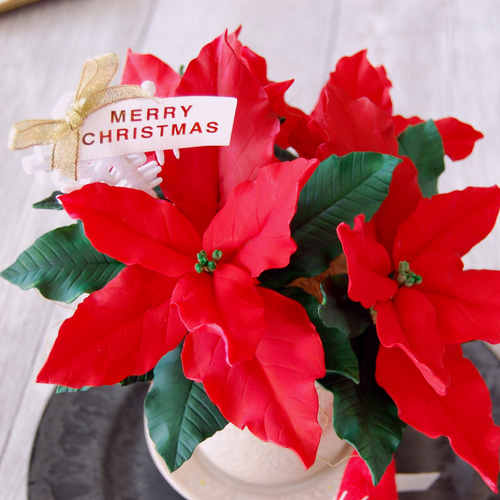 粘土のお花】 ポインセチア クリスマスアレンジ ニッセマスコット