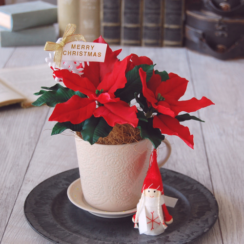 粘土のお花】 ポインセチア クリスマスアレンジ ニッセマスコット