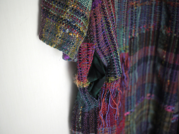 [Handwoven] Colorful Long Coat with Saori Weaving 第7張的照片