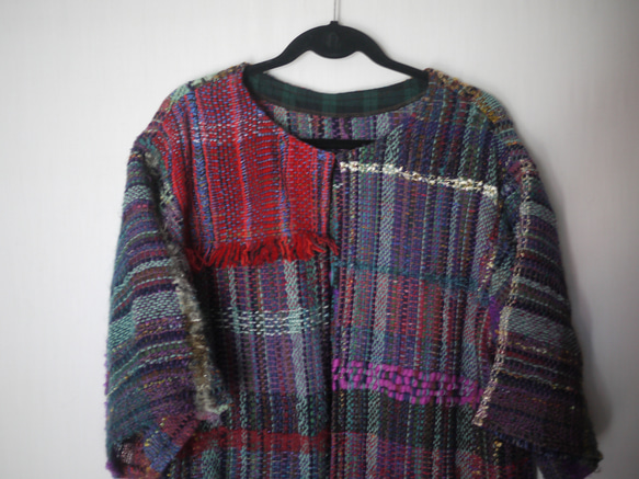 [Handwoven] Colorful Long Coat with Saori Weaving 第5張的照片