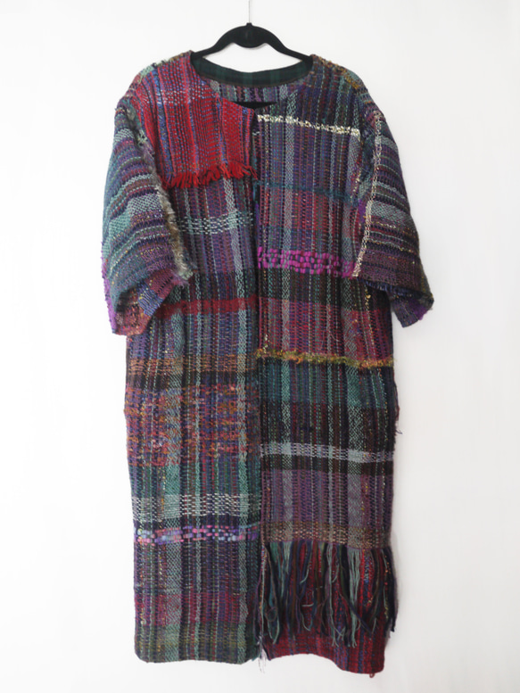 [Handwoven] Colorful Long Coat with Saori Weaving 第2張的照片