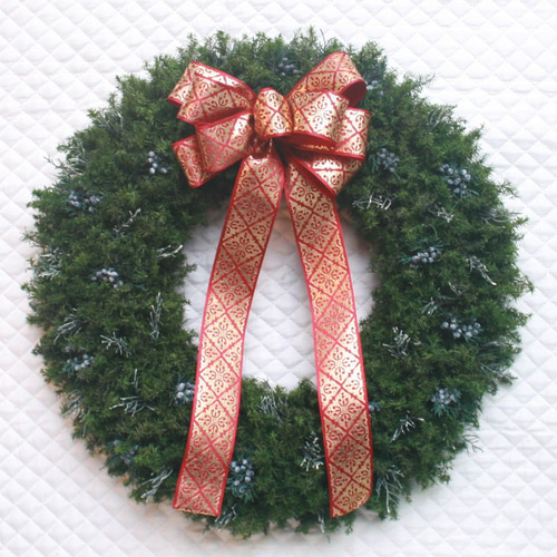 外径約40センチ 赤いリボンの王道クリスマスリース 特大サイズ 大きな