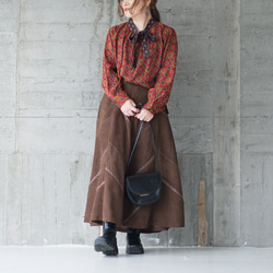 時尚防寒◎手縫燈芯絨長裙(22w-19)深棕色 第6張的照片