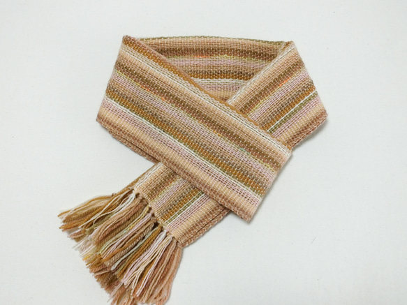 マロニエ色の手織り春マフラー　長さ164cm 6枚目の画像