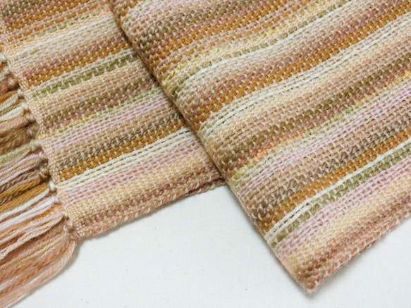 マロニエ色の手織り春マフラー　長さ164cm 5枚目の画像