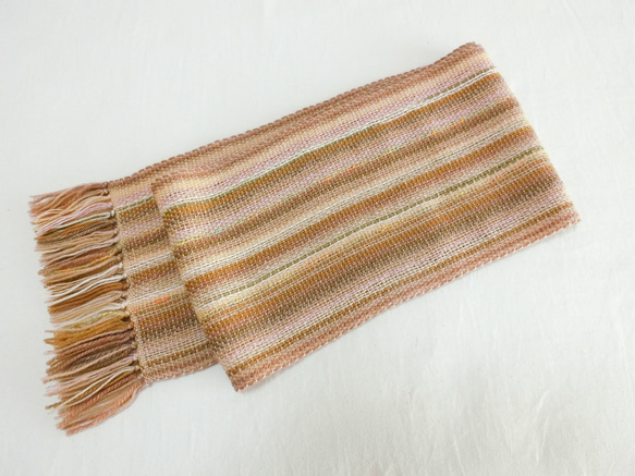 マロニエ色の手織り春マフラー　長さ164cm 4枚目の画像