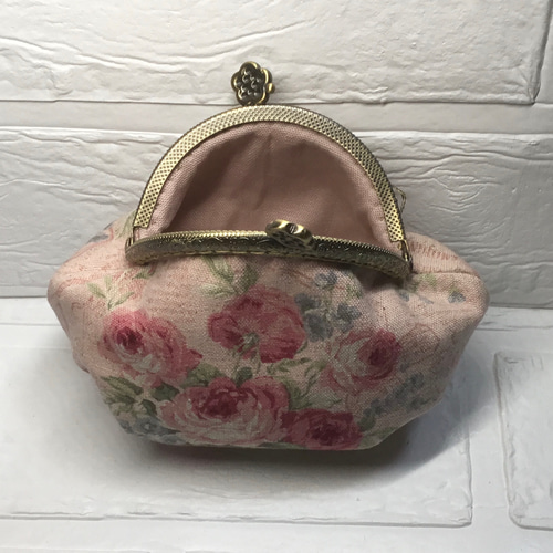 アンティークバラのファブリックがま口コインケース