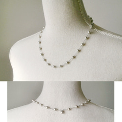 米色/水晶玻璃珍珠與鏈條 5way 項鍊 第4張的照片