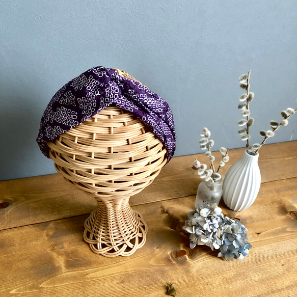 着物のヘアターバン クロスタイプ 絞り×夕暮 サスティナブル 柔らか