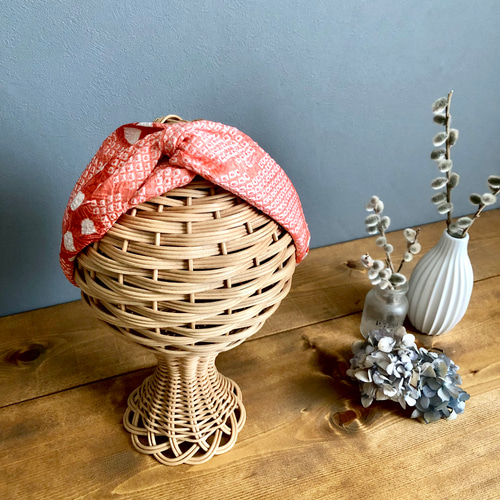 着物のヘアターバン クロスタイプ 絞り×曙空 サスティナブル 柔らか  