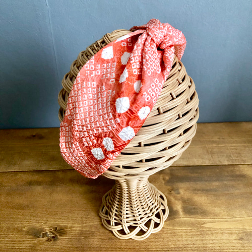 着物のヘアターバン クロスタイプ 絞り×曙空 サスティナブル 柔らか  