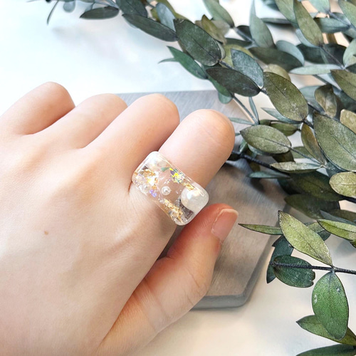 パールとレジンのクリアリング 指輪・リング soupir 通販 14949610