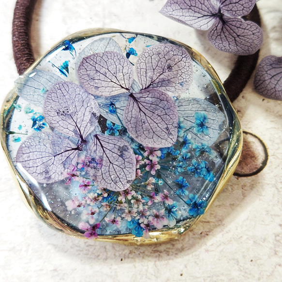 〈再販です!〉氷雨に濡れる紫陽花✣ウェーブリングヘアゴム 8枚目の画像