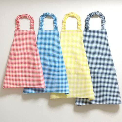綿ポリ チェックⅠ 子供用エプロン 90～160cm【首回り・腰回りの紐選択