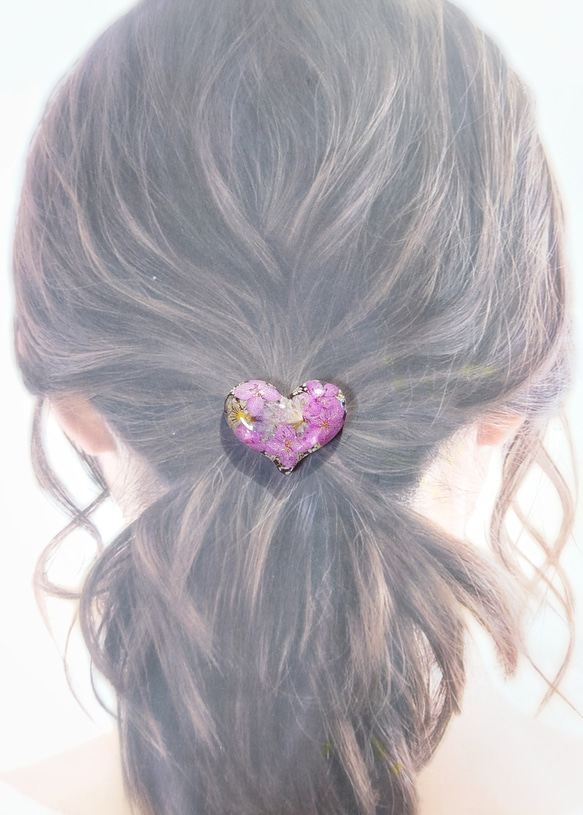 大人♡紫陽花とレースフラワー　華やかピンクのヘアゴム 2枚目の画像