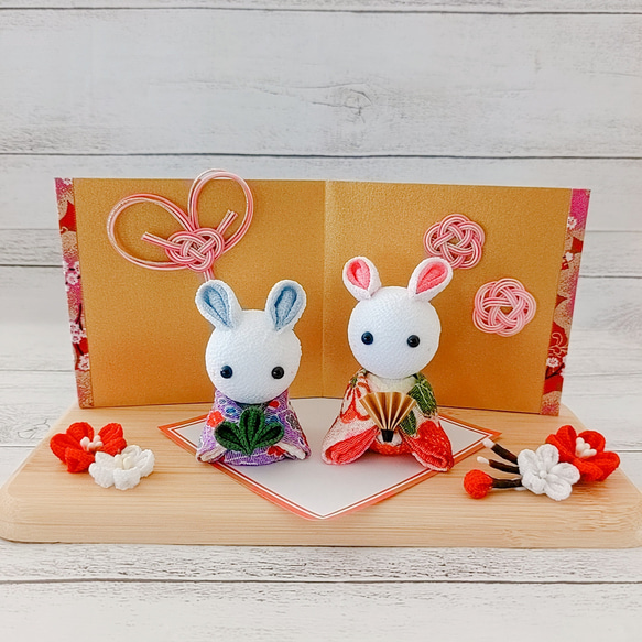 お正月飾り 2023年 うさぎ年 干支 ちりめん細工 つまみ細工 しめ縄 卯